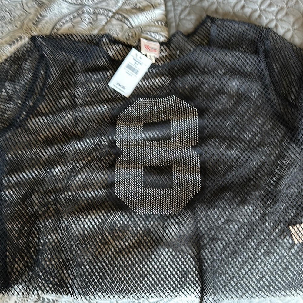 Black Mesh Top with Rhinestone Detail